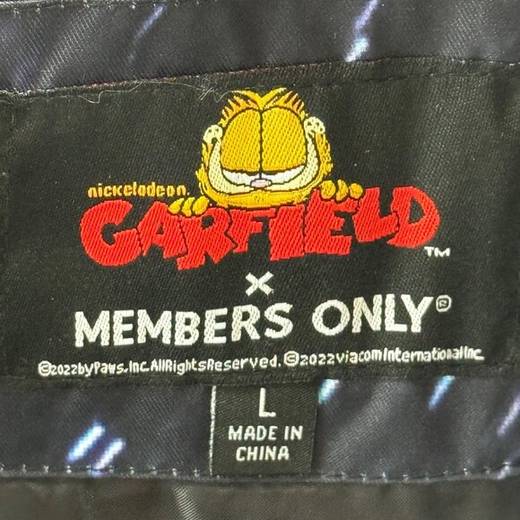 Members Only Men's Garfield & Odie Black Puffer Hoodie Jacket Size Large NWT - Picture 8 of 13
